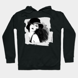 Girl with a Hat - Black & White Illustration Hoodie